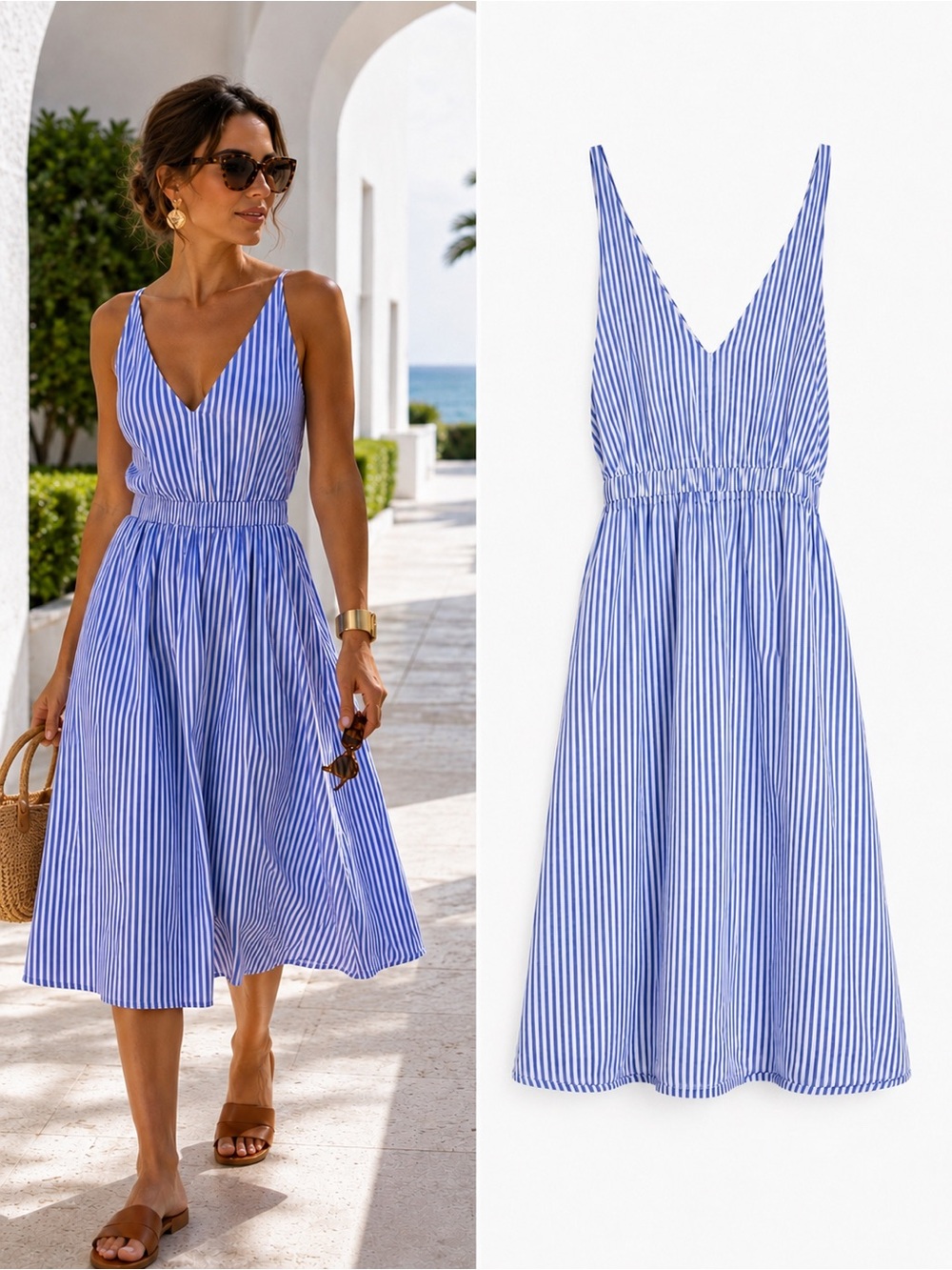 J.Crew Brunswick Blue White Stripe Cross Back Cotton Dress Size XXS